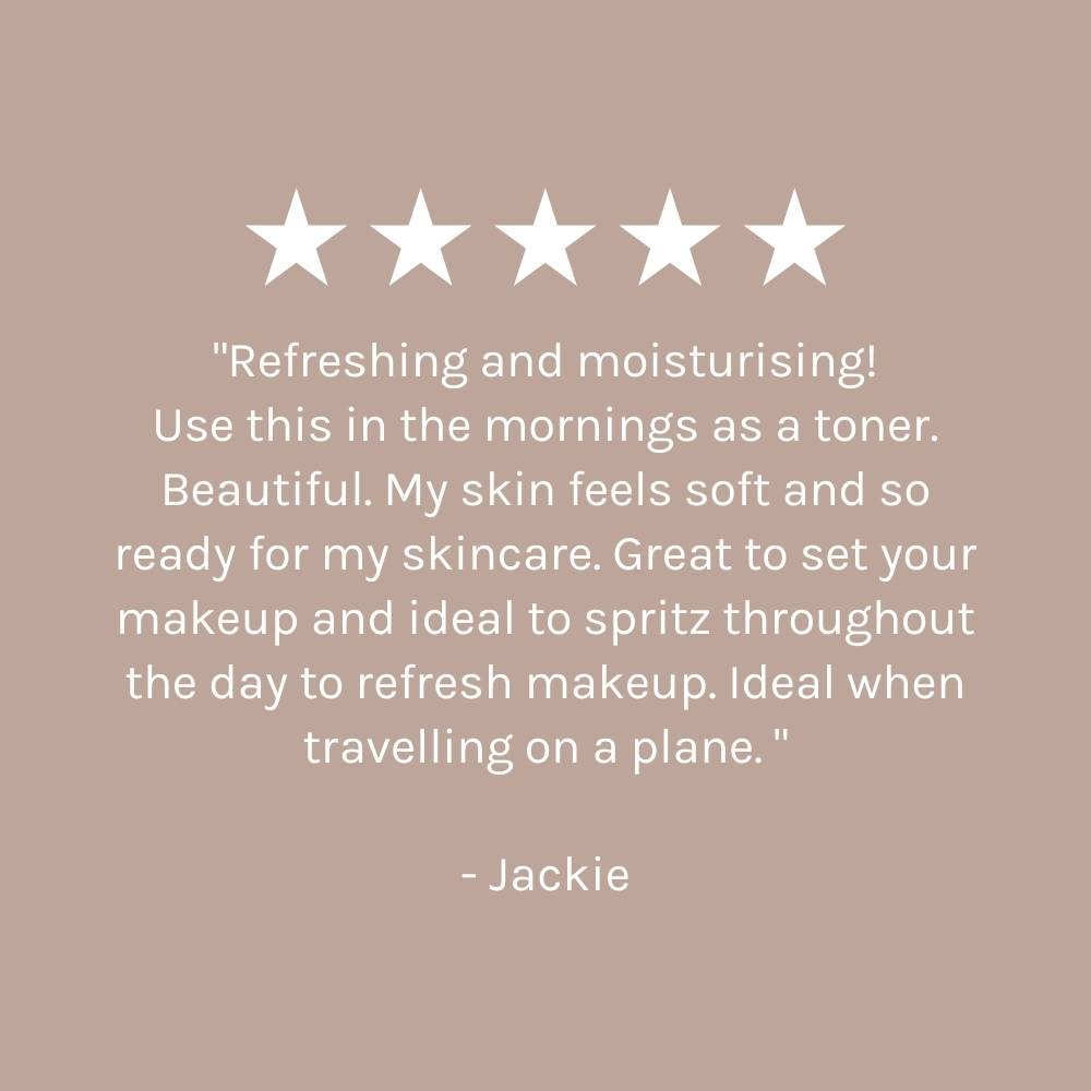 five star customer review on beige background