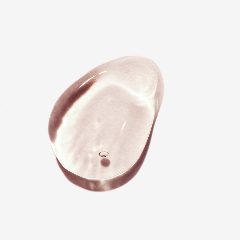 Clear gel like swatch showing texture of hyaluronic acid serum