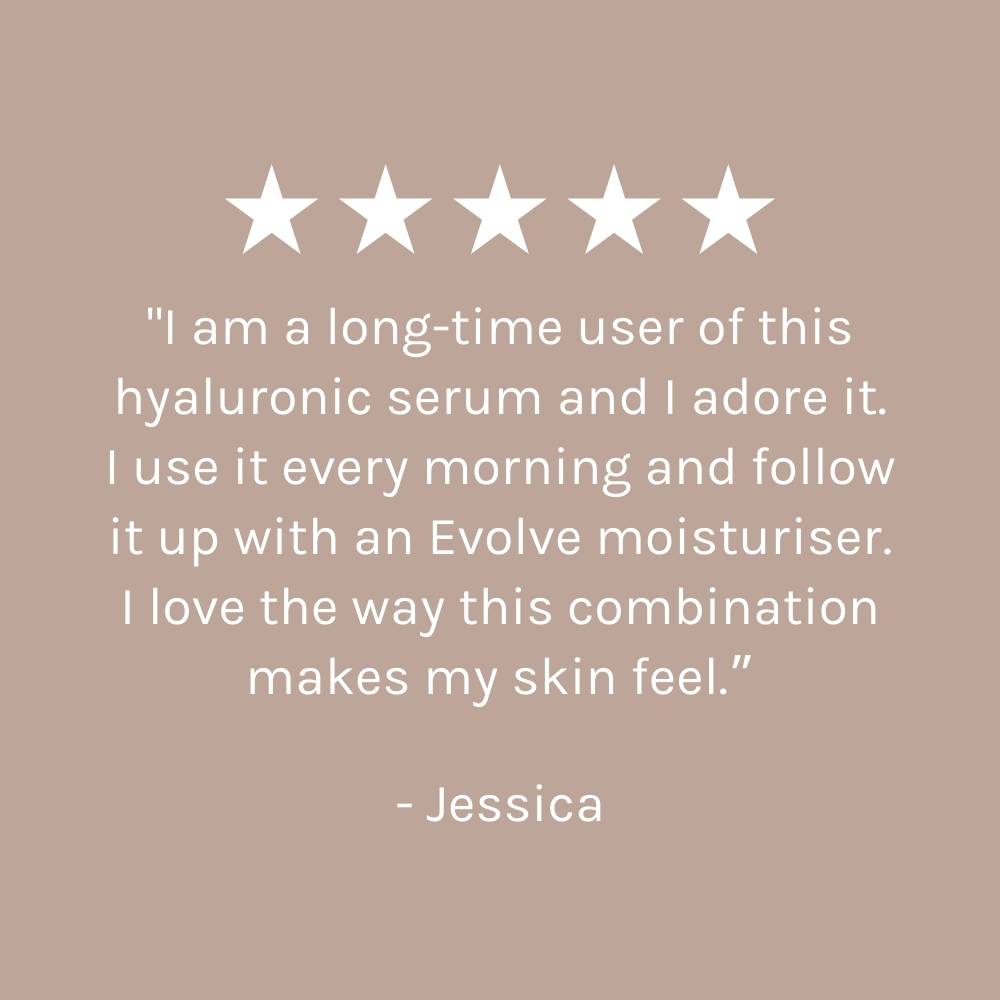 five star customer review on dark beige pink background