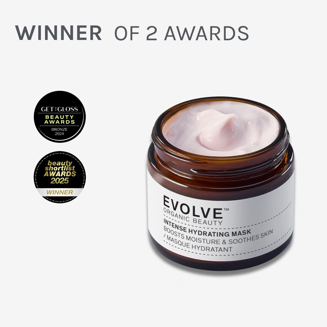image of intense hydrating mask surrounded by awards the product has won