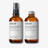 evolve organic beauty packshot of liquid radiance glycolic toner with black pump lid next to liquid radiance glycolic toner with recycled metal cap lid on off white background