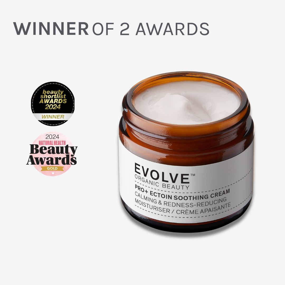 image of pro+ ectoin soothing cream surrounded by awards the product has won