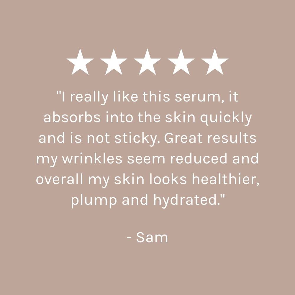 five star customer review on beige background