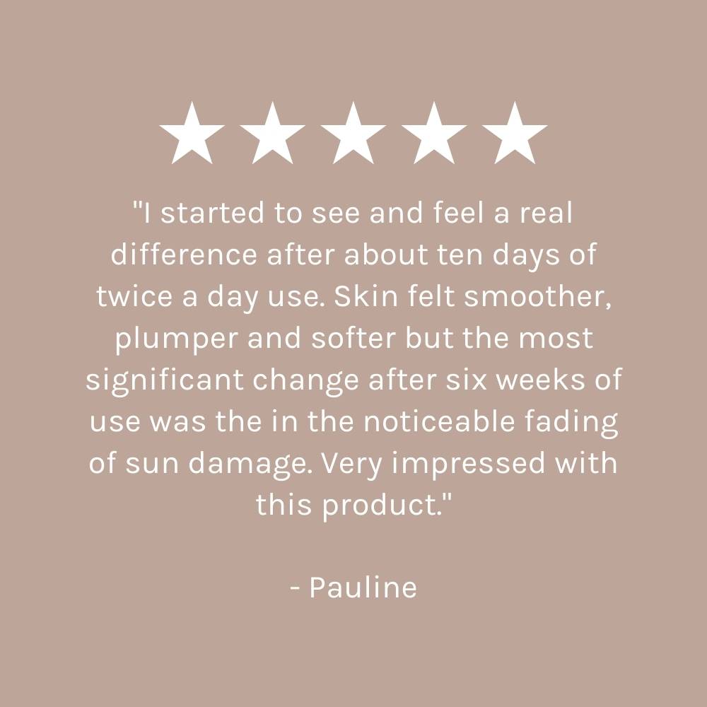 five star customer review on beige background