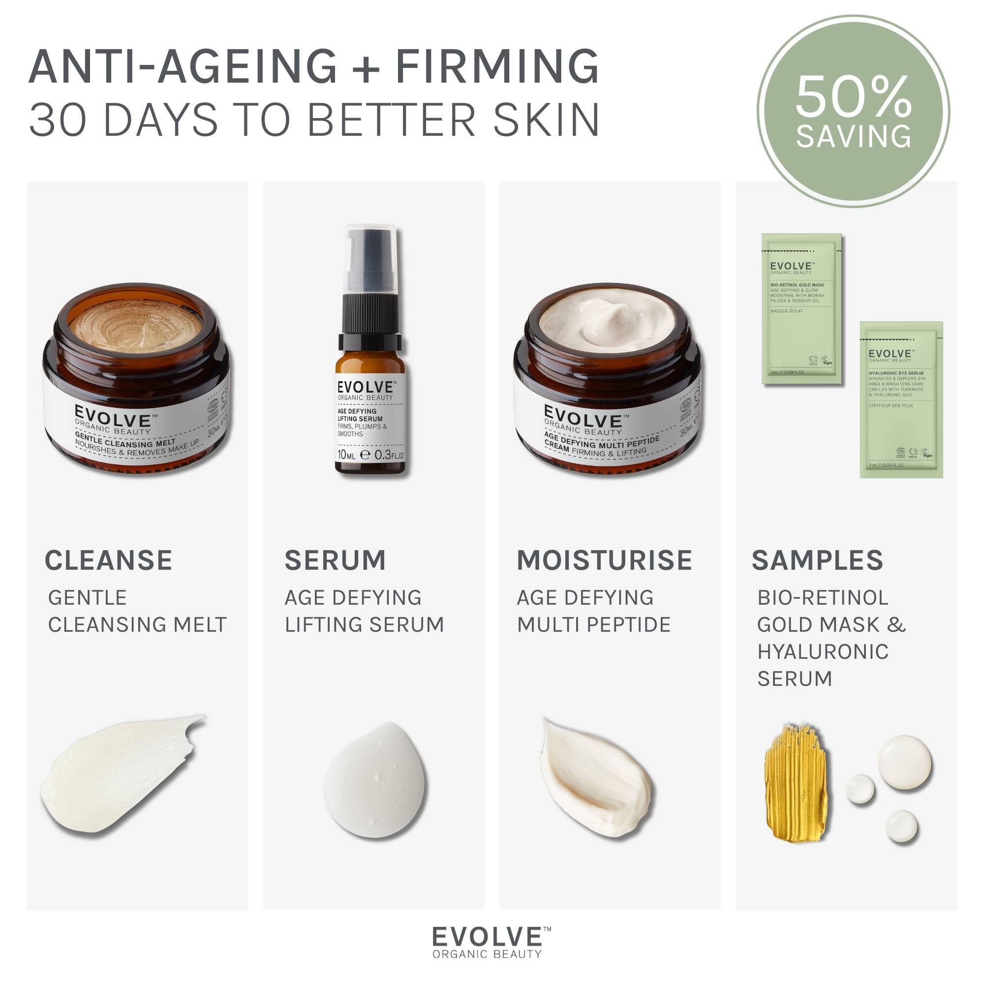 Evolve Organic Beauty Gift Set / Bundle Age Defying & Firming 30-Days Trial Kit
