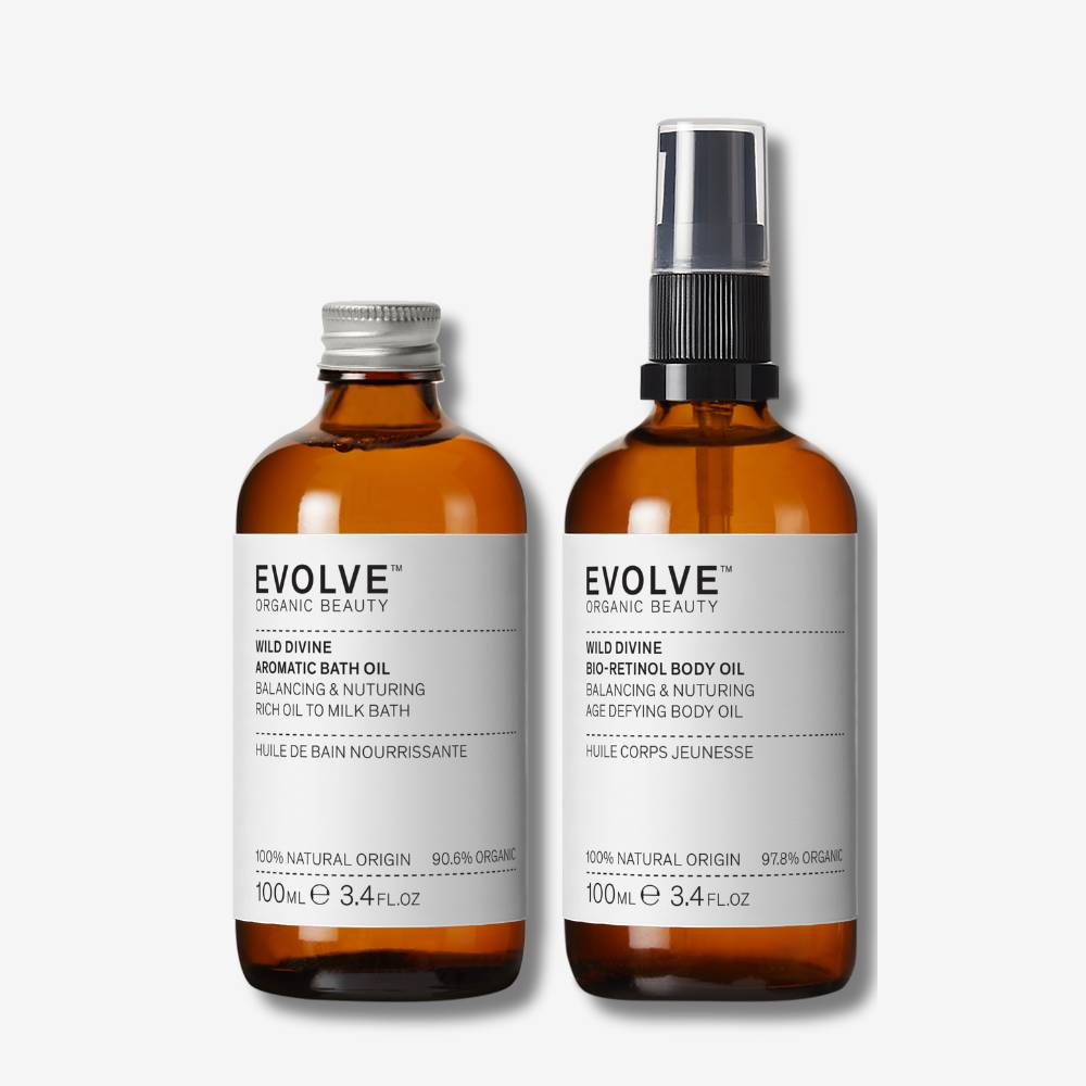 Evolve Organic Beauty Gift Set / Bundle Wild Divine Bath & Body Oil Duo