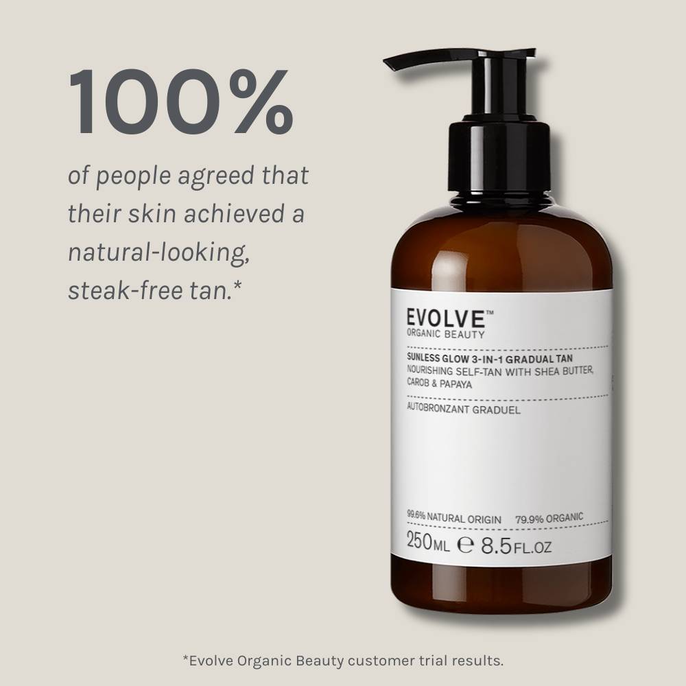 Evolve Organic Beauty Tanning Lotion Sunless Glow 3-in-1 Gradual Tan