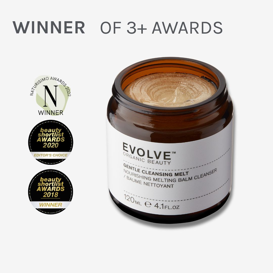 image of gentle cleansing melt surrounded by awards the product has won