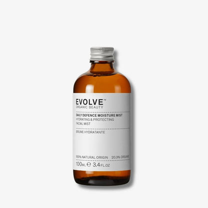image of daily defence moisture mist in brown glass bottle with recyclable metal cap instead of pump lid