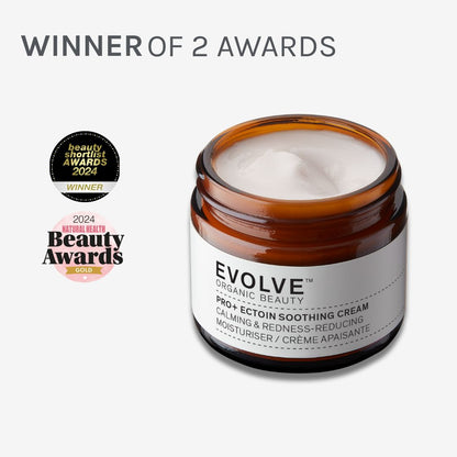 image of pro+ ectoin soothing cream surrounded by awards the product has won