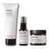 sensitive skin Saviours set bundle including soothing ceramide cleansing milk in sugarcane tube,hyaluronic serum 200 in broung glass bottle with pump  and intense hydrating maskin brown glass jar with black lid on white background