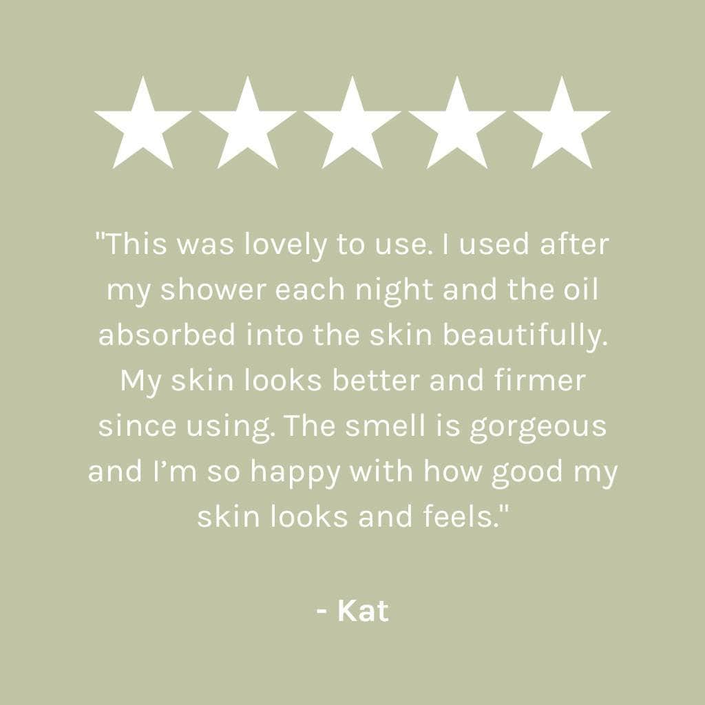 This was lovely to use. I used after my shower each night and the oil absorbed into the skin beautifully. My skin looks better and firmer since using. The smell is gorgeous and I&